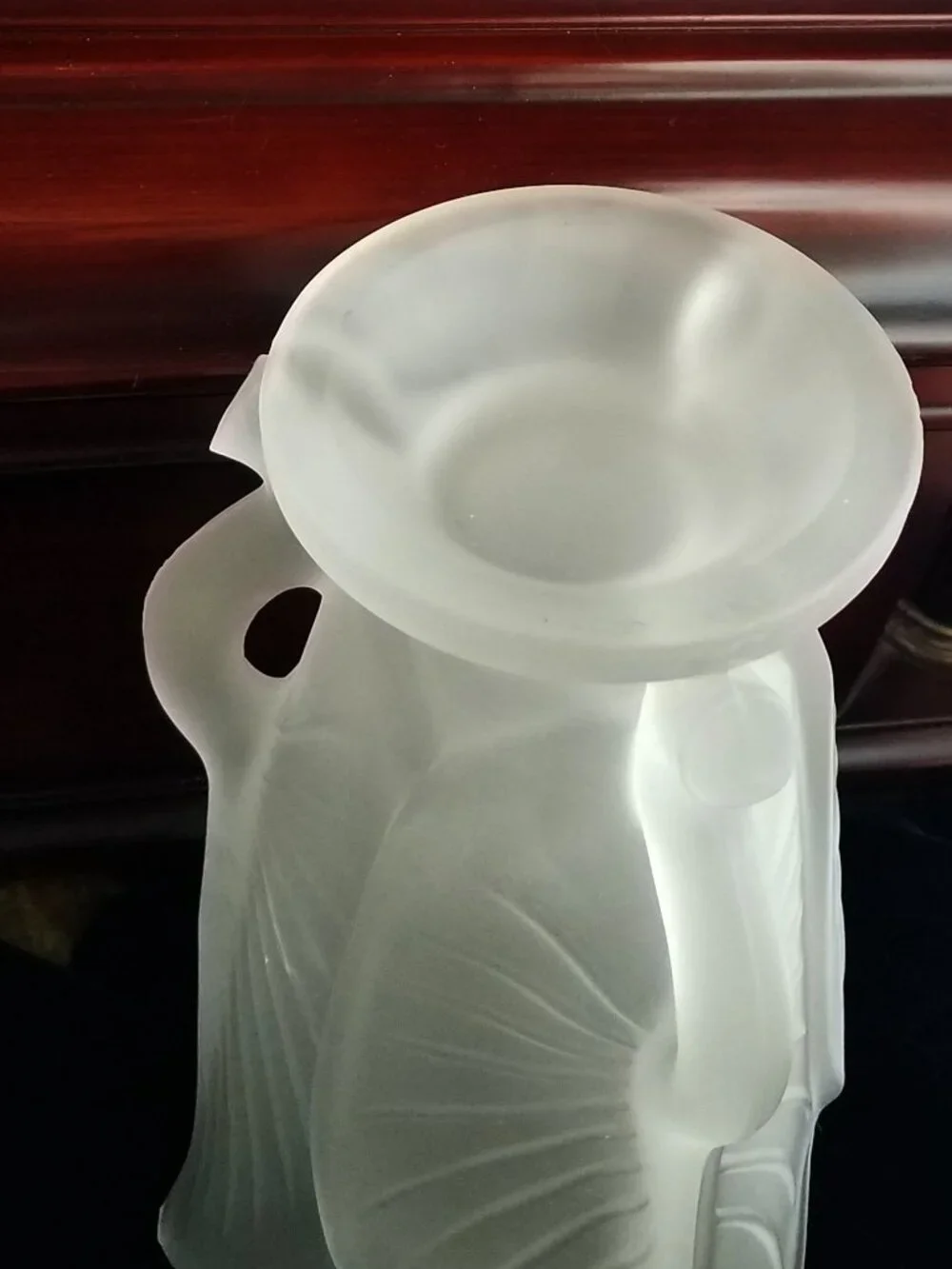 Vintage Barolac Czech Art Deco 1930s Frosted Glass Water Lily Tulip Leaf Vase